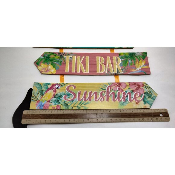 Tiki Bar Sign Paradise Sunshine Floral Flamingo Tropical Arrow - Picture 2 of 6